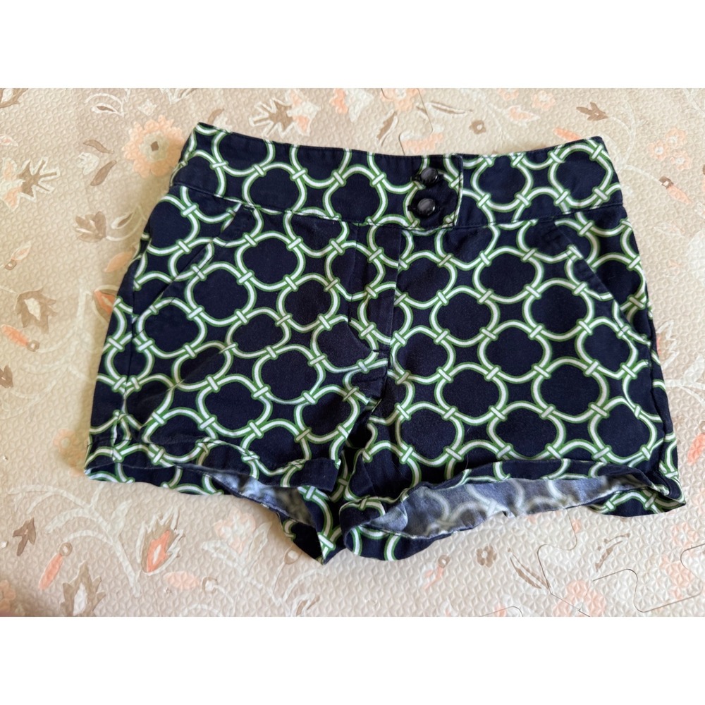 Janie and Jack Girls Navy Green Trellis Geometric Cotton Shorts 18-24 Months